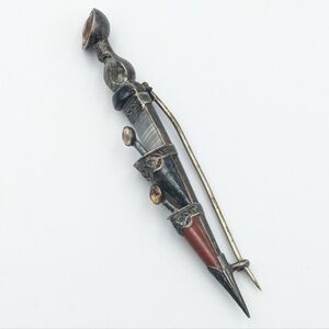 Antique Victorian 1800s Large Scottish Dirk agate citrine pin kilt brooch